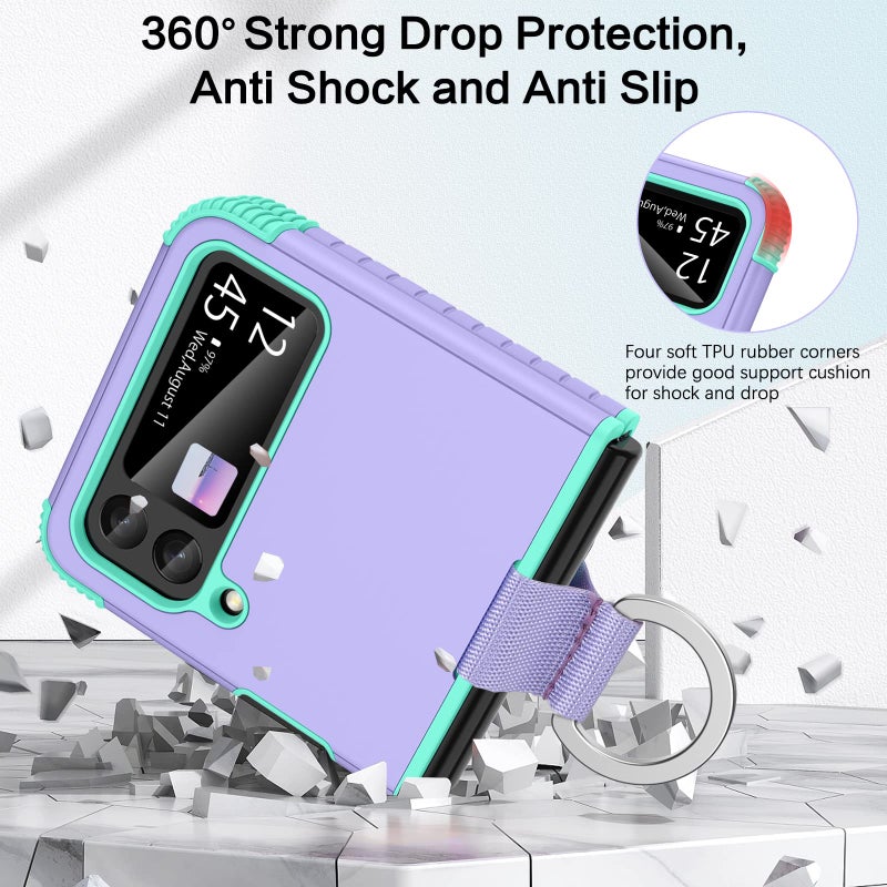 BENTOBEN for Samsung Galaxy Z Flip 3 Case 5G Case, Heavy Duty 2 in 1 Full Body Rugged Shockproof Protection Cover with Ring Women Men Covers for Galaxy Z Flip 3 6.7”, Purple/Mint - Image 3