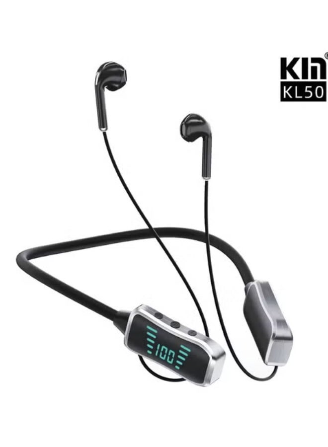Kin KL50 Bluetooth Neckband Earphones, 48 Hours Playtime, LED Display, TF Card Support Black - Image 1