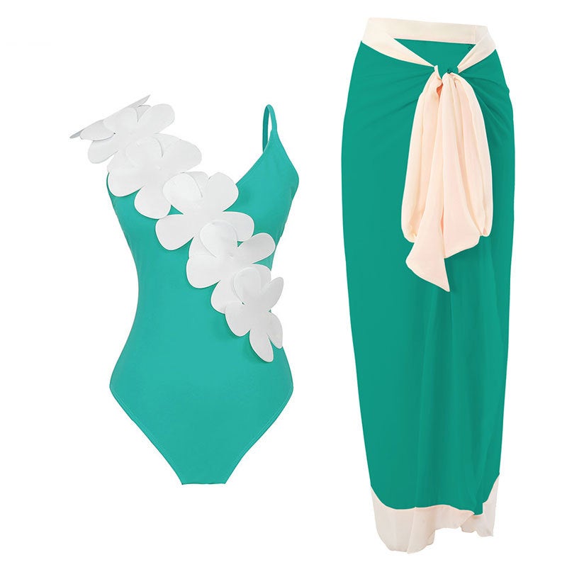 One-Piece Swimsuit Popular Quick-Drying Three-Dimensional Flower Shoulder Strap Southeast Asian Swimwear - Image 1