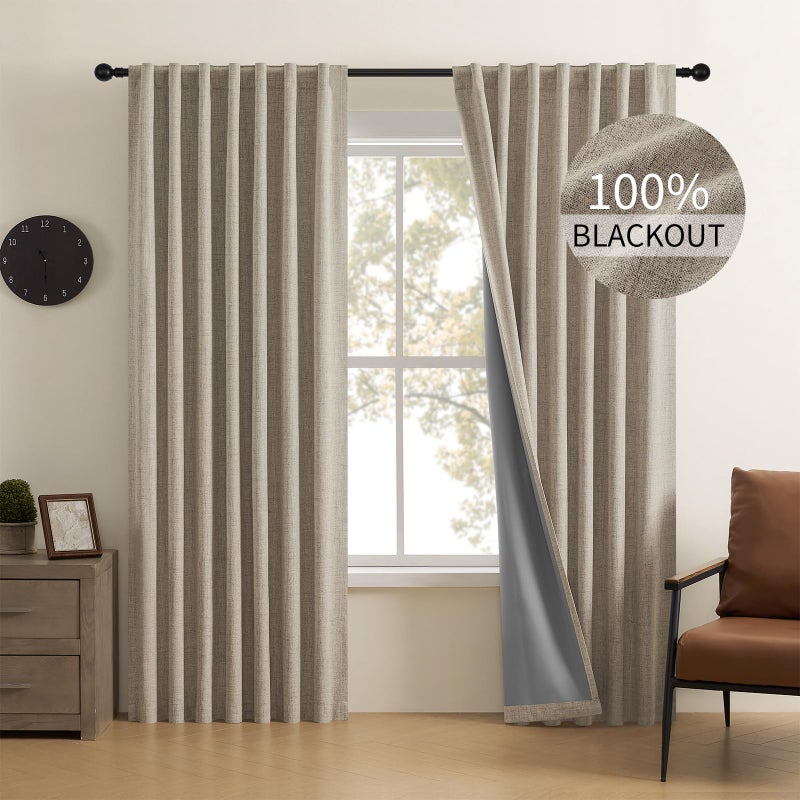 Cucraf 100 ٪ Table Back Back و Stertains 72 بوصة الطول 2 لوحات وضعت ستارة الكتان الطبيعية لغرفة المعيش - Image 1