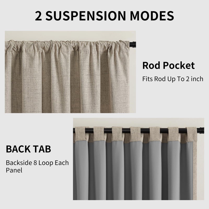 Cucraf 100 ٪ Table Back Back و Stertains 72 بوصة الطول 2 لوحات وضعت ستارة الكتان الطبيعية لغرفة المعيش - Image 4