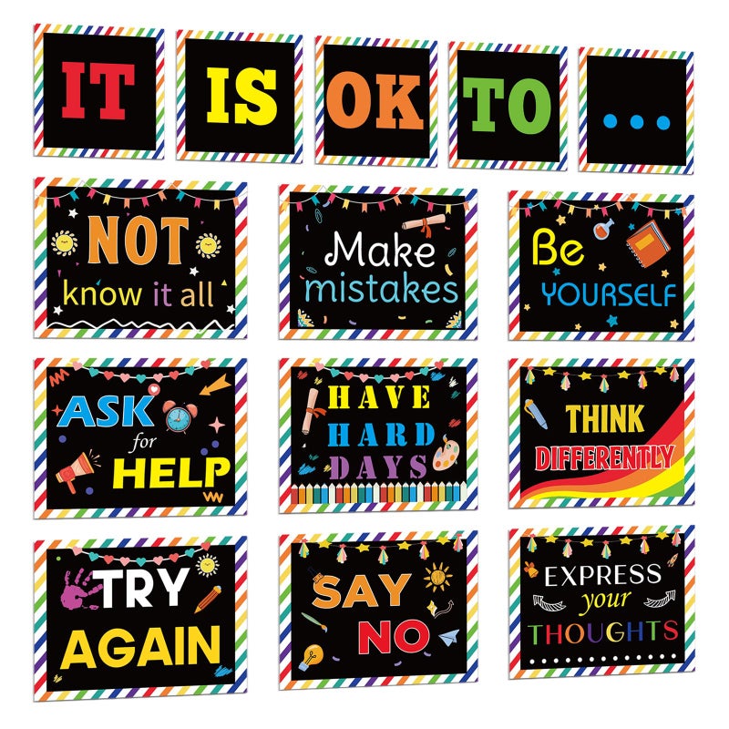 Woosytoo Inspirational Classroom Posters Motivational Bulletin Board Positive Classroom Psychology Wall Art Quote Decor Mental Health Posters Banner for Teachers Students School Home Office Child Therapy Decor - Image 2