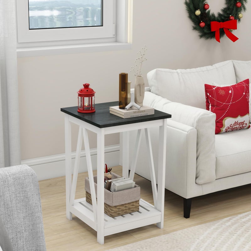 UYIHOME Farmhouse Square End Table, Accent Side Table with Slats Design, Sofa Side Table with Sturdy Frame for Living Room, Oak Black - Image 1