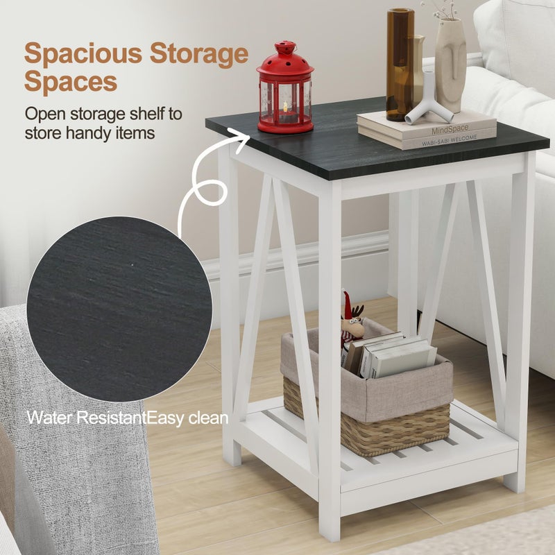 UYIHOME Farmhouse Square End Table, Accent Side Table with Slats Design, Sofa Side Table with Sturdy Frame for Living Room, Oak Black - Image 5