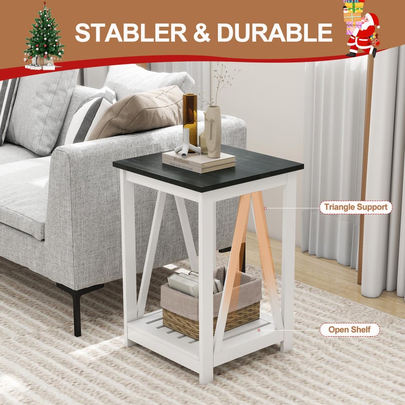 UYIHOME Farmhouse Square End Table, Accent Side Table with Slats Design, Sofa Side Table with Sturdy Frame for Living Room, Oak Black - Image 3