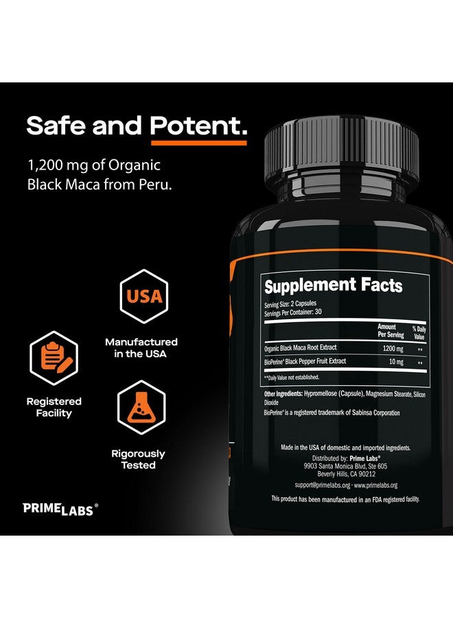 PRIME LABS Prime Labs Organic Black Maca Root Capsules 1,200mg - Stamina, Drive, Energy, Vitality - Peruvian 20:1 Extract - for Men & Women - 60 Count - Image 5