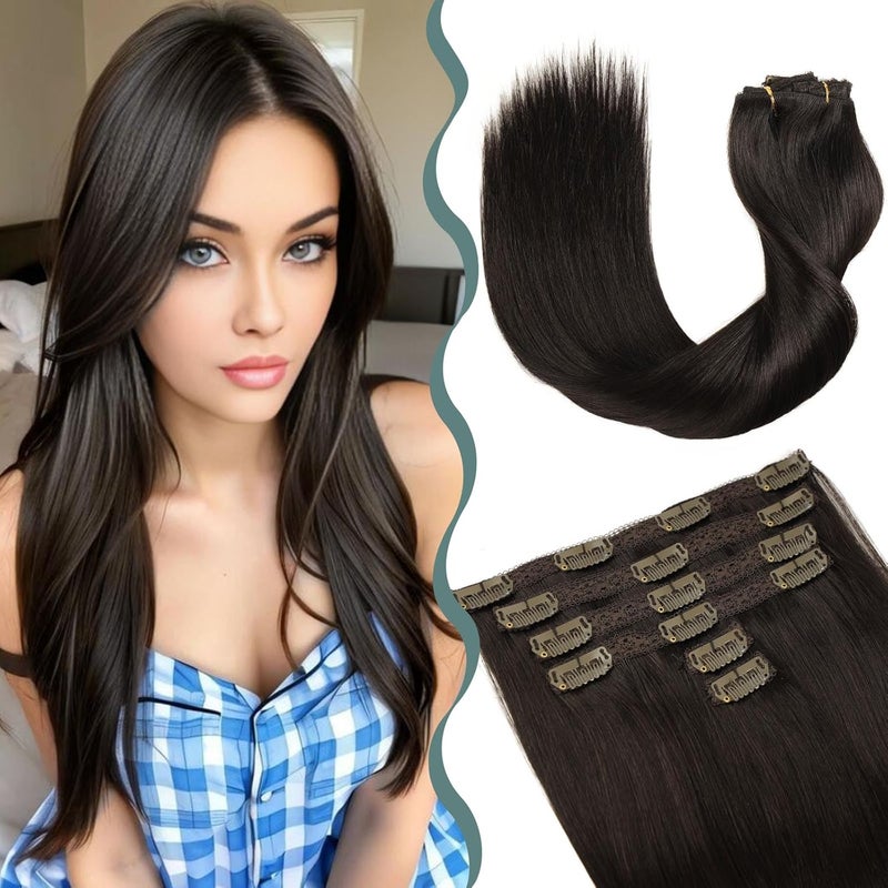 BHF Dark Brown Hair Extensions 18 inch Long Straight 6Pcs Clip In Hair Extension Synthetic Fiber Full Head Natural Pieces for Women