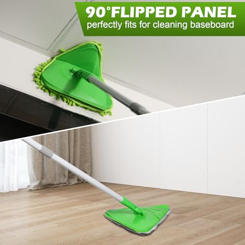 RONSUNG Wall Cleaner Triangle Mop with 82'' Long Handle - Wall Scrubber, Cleaning Washer Tool with 4 Microfiber Chenille Duster Pads for Clean Walls, Ceiling, Windows, Baseboards, Floors (Green, 6 Pads) - Image 4