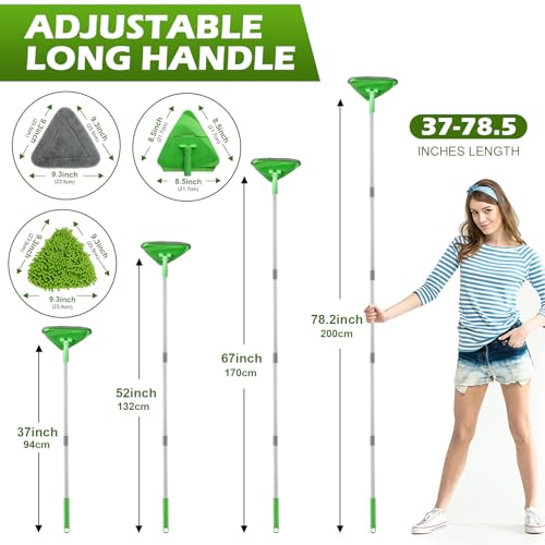 RONSUNG Wall Cleaner Triangle Mop with 82'' Long Handle - Wall Scrubber, Cleaning Washer Tool with 4 Microfiber Chenille Duster Pads for Clean Walls, Ceiling, Windows, Baseboards, Floors (Green, 6 Pads) - Image 5