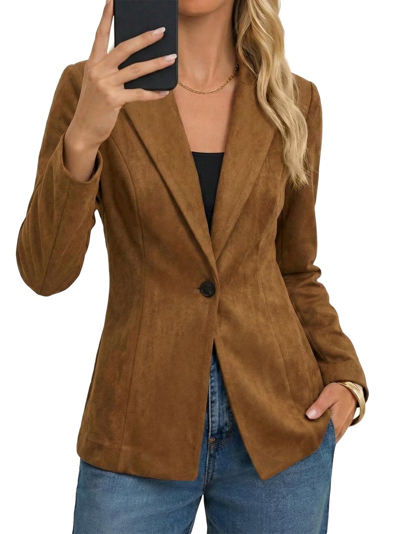 Mina Self Suede Blazer Women 2026 Fall Spring Brown Bomber Jacket Womens Long Dressy Business Casual Fitted Going Out Ladies Jackets Trendy Womenâ€™s Blazers for Work Professional - Image 2