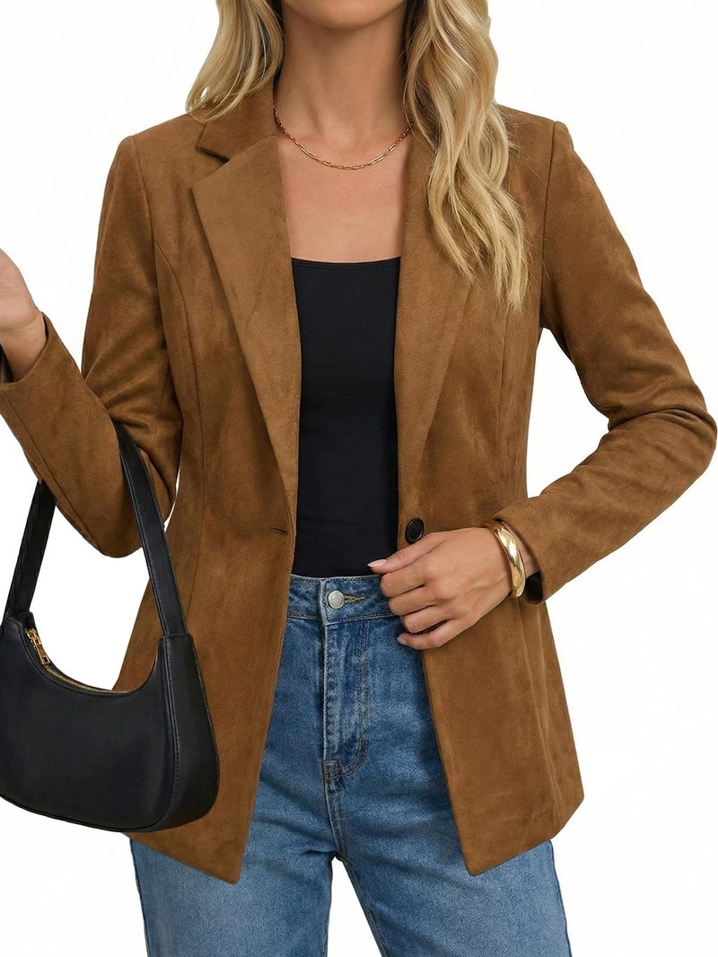 Mina Self Suede Blazer Women 2026 Fall Spring Brown Bomber Jacket Womens Long Dressy Business Casual Fitted Going Out Ladies Jackets Trendy Womenâ€™s Blazers for Work Professional - Image 3