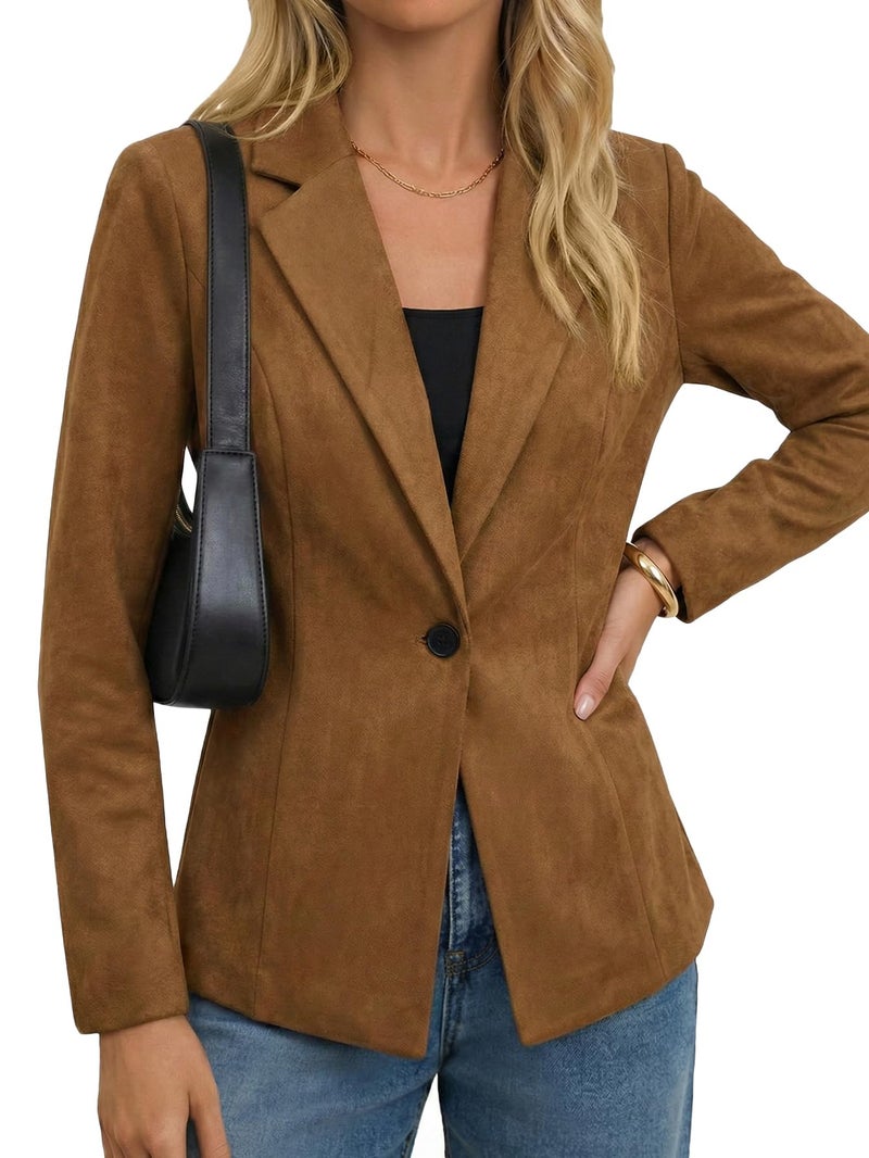 Mina Self Suede Blazer Women 2026 Fall Spring Brown Bomber Jacket Womens Long Dressy Business Casual Fitted Going Out Ladies Jackets Trendy Womenâ€™s Blazers for Work Professional - Image 4