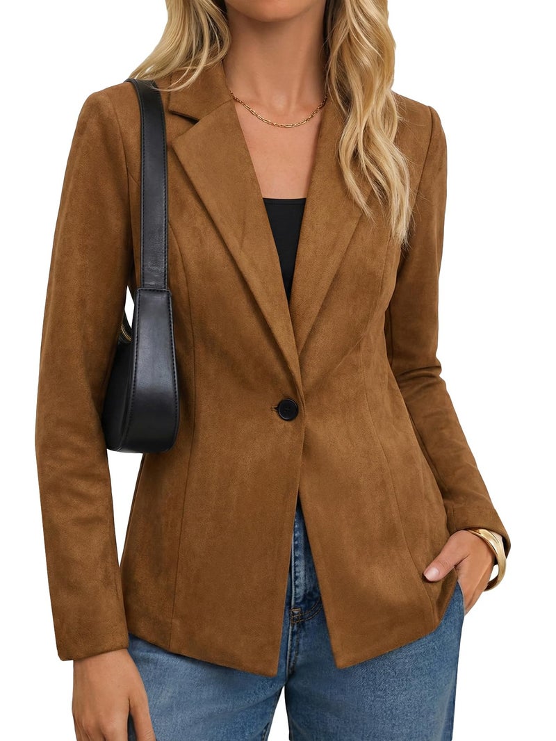 Mina Self Suede Blazer Women 2026 Fall Spring Brown Bomber Jacket Womens Long Dressy Business Casual Fitted Going Out Ladies Jackets Trendy Womenâ€™s Blazers for Work Professional - Image 1