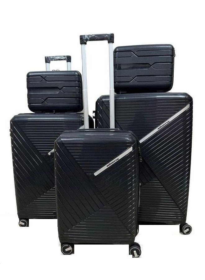 5-Piece Anti-Shatter Silicone Trolley Luggage Set – Lightweight ABS, TSA Lock, 360° Double Spinner Wheels – Black