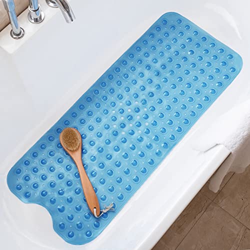 TreeBud Tree Bud Bathtub Mats for Shower Tub Non-Slip Bath Mat 39 x 16 Inch Extra Long Shower Mat, Bath Tub Mat for Bathroom with Machine Washable, BPA Free for Kids (Clear Blue) - Image 1
