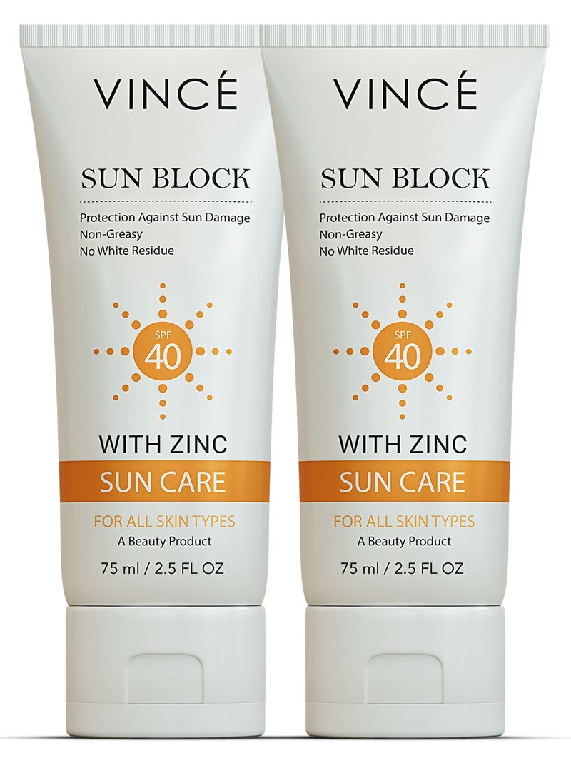 فينس واقي شمس بعامل حماية 40 - حماية متقدمة من أشعة الشمس فوق البنفسجية UVA/UVB، والتلوث، والأشعة تحت الحمراء - يرطب البشرة ويلطفها ويمنع الشيخوخة المبكرة - بدون بقع بيضاء، 75 مل لكل عبوة