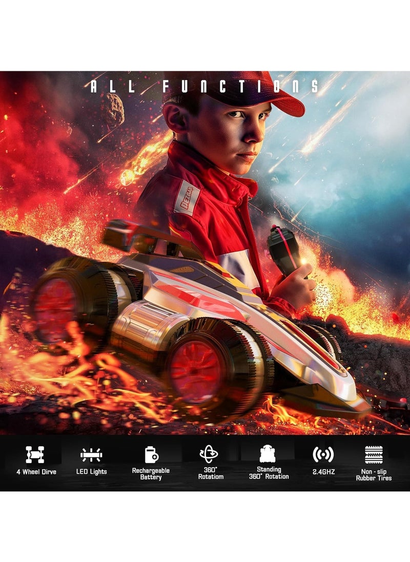 Taizz Ventures Remote Control Cars for Boys Age 4-14 - 360 Spin Rotating Fast RC Cars, 4WD Upright Walking Rc Stunt Car with LED Lights Music, 2.4Ghz Indoor/Outdoor All Terrain Rechargeable Cars - Red  - Image 3