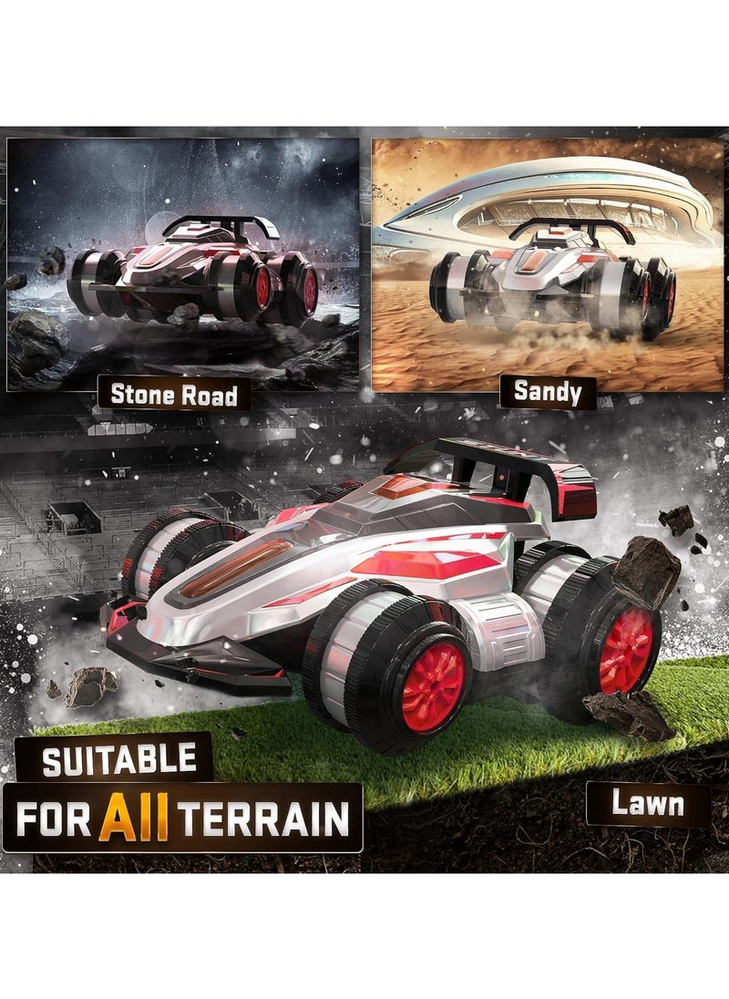 Taizz Ventures Remote Control Cars for Boys Age 4-14 - 360 Spin Rotating Fast RC Cars, 4WD Upright Walking Rc Stunt Car with LED Lights Music, 2.4Ghz Indoor/Outdoor All Terrain Rechargeable Cars - Red  - Image 4