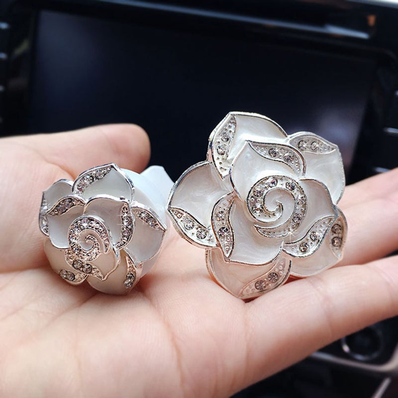 One Pair Car Air Vent Decorations Rhinestone Encrusted Fragrance Air Freshener Holders Auto Car Interior Decoration (White) - Image 4