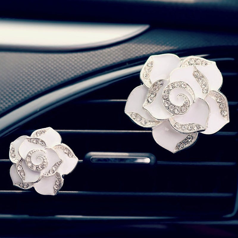 One Pair Car Air Vent Decorations Rhinestone Encrusted Fragrance Air Freshener Holders Auto Car Interior Decoration (White) - Image 2