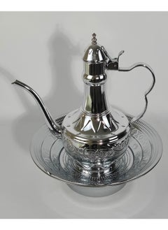 HTH 2.5L Classic Engraved Design Arab Traditional Hand Washing Set Stainless Steel Mirror Finish Long Tail Water Pot with Basin Set for Home Hotel Outdoor Travel Picnic 33 cm  - Image 2
