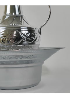 HTH 2.5L Classic Engraved Design Arab Traditional Hand Washing Set Stainless Steel Mirror Finish Long Tail Water Pot with Basin Set for Home Hotel Outdoor Travel Picnic 33 cm  - Image 3