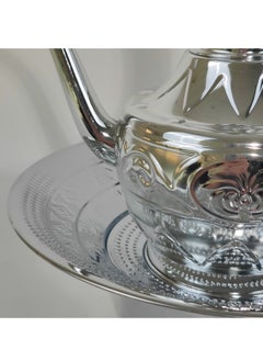 HTH 2.5L Classic Engraved Design Arab Traditional Hand Washing Set Stainless Steel Mirror Finish Long Tail Water Pot with Basin Set for Home Hotel Outdoor Travel Picnic 33 cm  - Image 4