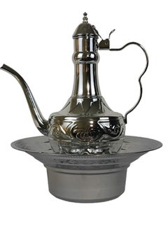 HTH 2.5L Classic Engraved Design Arab Traditional Hand Washing Set Stainless Steel Mirror Finish Long Tail Water Pot with Basin Set for Home Hotel Outdoor Travel Picnic 33 cm  - Image 1