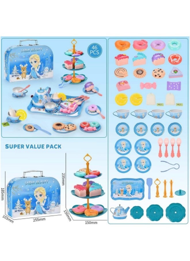 GGEROU Princess Tea Party Set for Little Girls 48 Pack Kids Kitchen Pretend Toy with Tin Tea Set  - Image 3