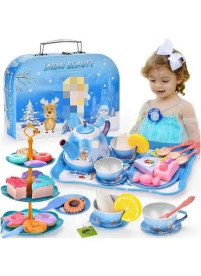 GGEROU Princess Tea Party Set for Little Girls 48 Pack Kids Kitchen Pretend Toy with Tin Tea Set  - Image 1