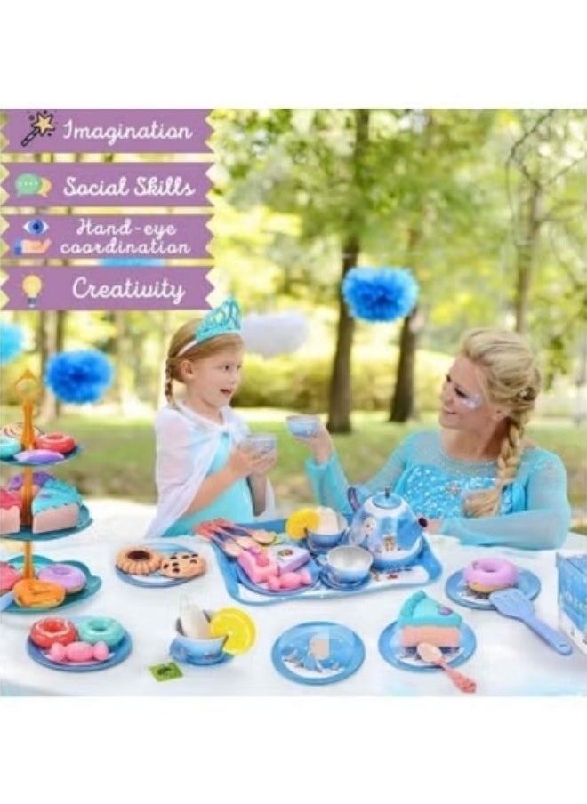 GGEROU Princess Tea Party Set for Little Girls 48 Pack Kids Kitchen Pretend Toy with Tin Tea Set  - Image 4