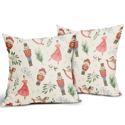 Sivirary Christmas Nutcracker Pink Pillow Covers 18x18 Inch Set of 2 Winter Holiday Rustic Decorative Throw Pillow Cases Outdoor Vintage Farmhouse Cushion Covers Xmas Decoration Gift Sofa Couch Bed Decor - Image 3