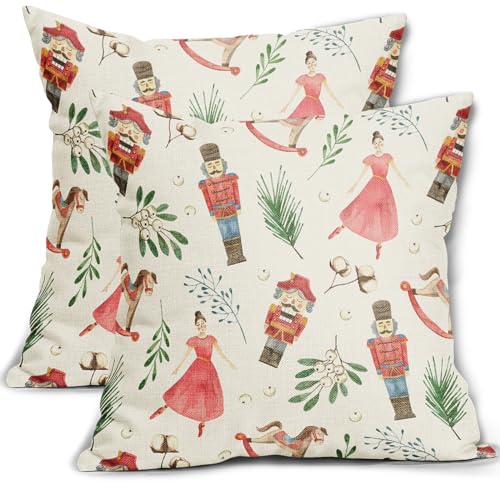 Sivirary Christmas Nutcracker Pink Pillow Covers 18x18 Inch Set of 2 Winter Holiday Rustic Decorative Throw Pillow Cases Outdoor Vintage Farmhouse Cushion Covers Xmas Decoration Gift Sofa Couch Bed Decor - Image 1