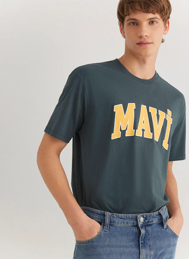 MAVI Blue Logo Printed Green T-Shirt