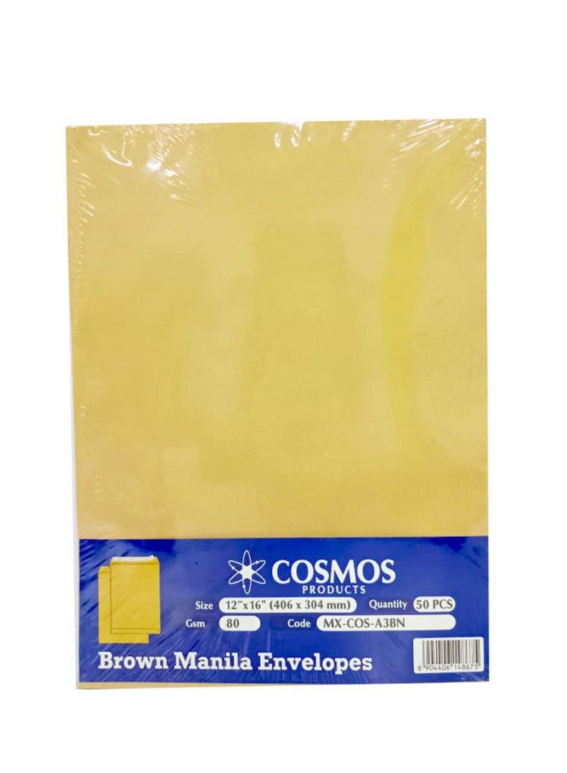 COSMOS A3 Plain Brown Envelopes 80 GSM, 16×12″ , Peel & Seal ( Pack of 50 Pieces) - Image 2