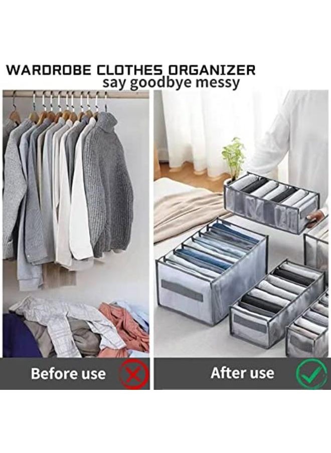 Generic Wardrobe Clothes Organizer, 4Pcs 9 Grids Upgraded Jeans Compartment Storage Box Foldable Closet Drawer Washable Organizers And Mesh Separation For Jeans, Shirt, Legging, Grey  - Image 3