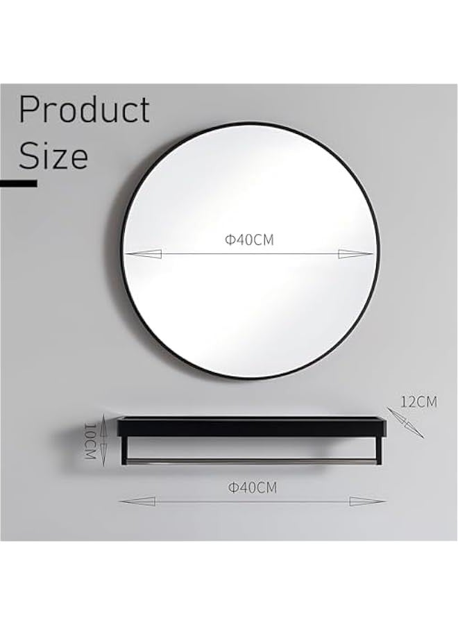 تراسل مرآة مستديرة مع رف، مرآة دائرية بإطار معدني، مرآة حائط للحمام، مرآة حمام، مرآة مثبتة على الحائط لديكور الحائط، غرفة المعيشة، غرفة النوم، الحمام - Image 2