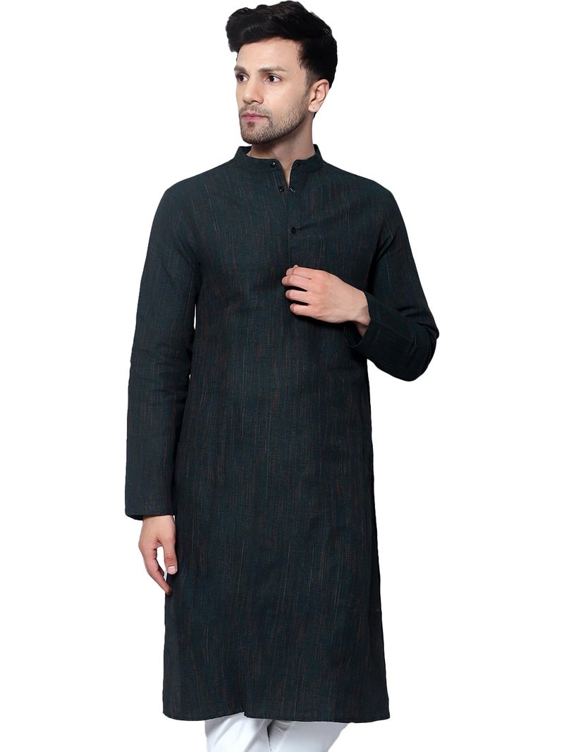 LATEST CHIKAN Men's Cotton Regular Fit Textured Long Kurta Full Sleeves - Casual Ethnic Wear -LK-DBL-BGR-44 Bottle Green - Image 1