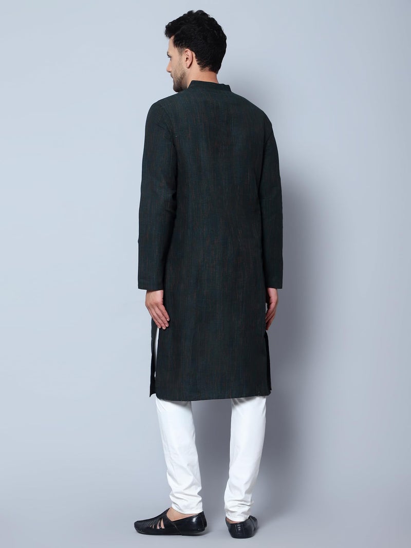 LATEST CHIKAN Men's Cotton Regular Fit Textured Long Kurta Full Sleeves - Casual Ethnic Wear -LK-DBL-BGR-44 Bottle Green - Image 4