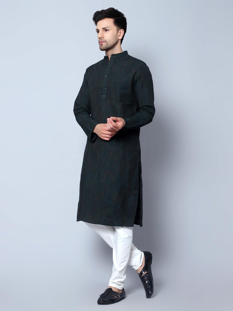 LATEST CHIKAN Men's Cotton Regular Fit Textured Long Kurta Full Sleeves - Casual Ethnic Wear -LK-DBL-BGR-44 Bottle Green - Image 3