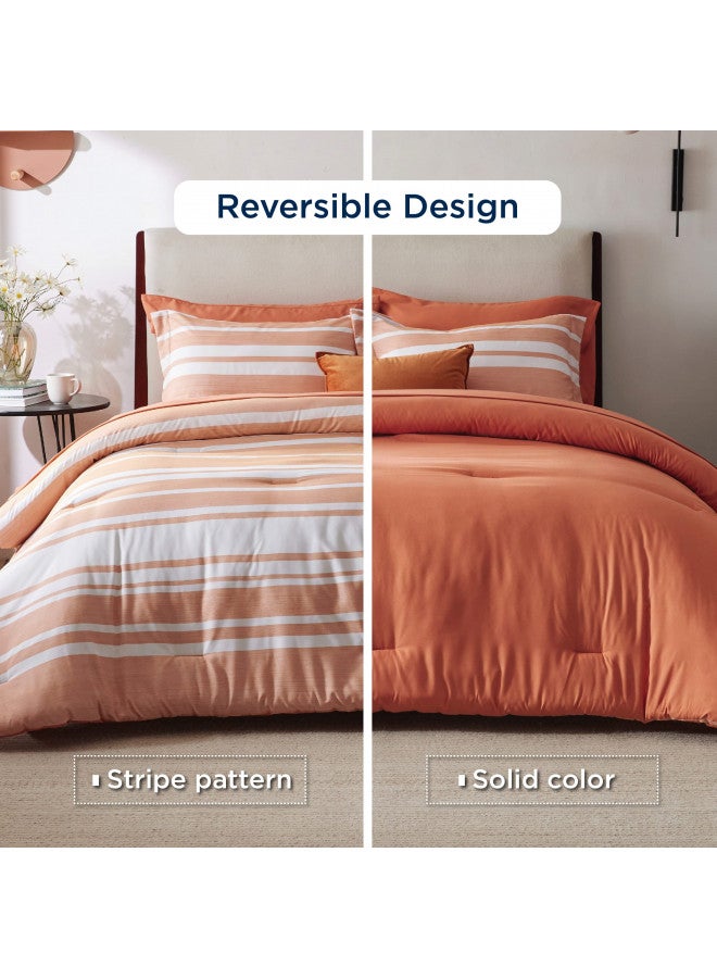 Bedsure Bedsure Bed in a Bag Queen Size 7 Pieces, Burnt Orange White Striped Bedding Comforter Sets All Season Bed Set, 2 Pillow Shams, Flat Sheet, Fitted Sheet and 2 Pillowcases  - Image 1