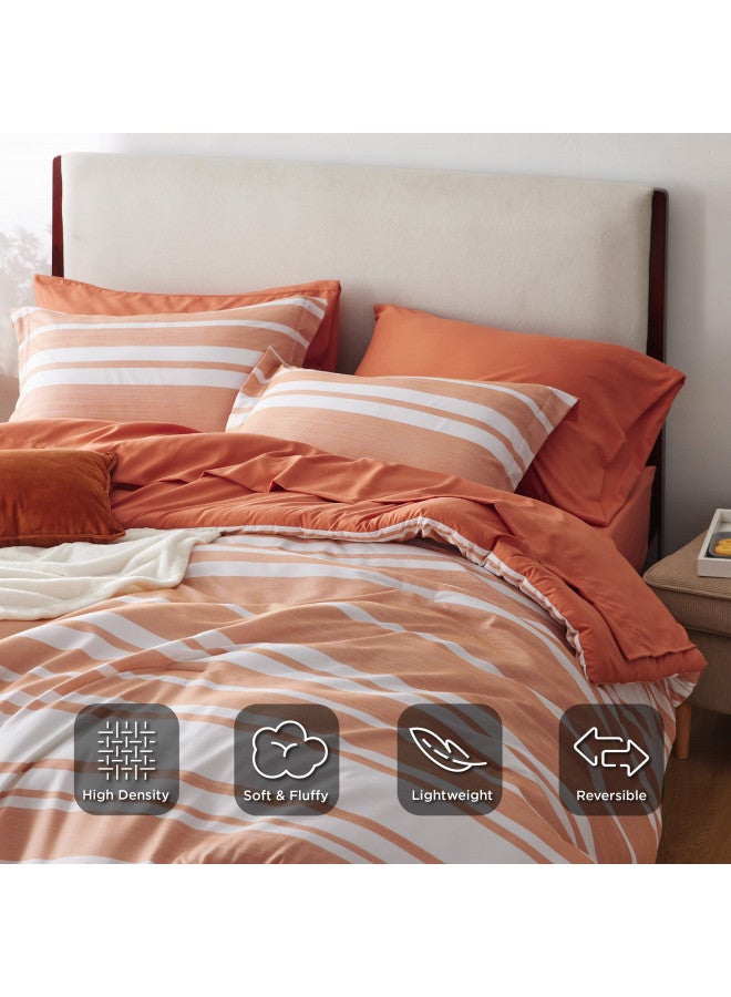 Bedsure Bedsure Bed in a Bag Queen Size 7 Pieces, Burnt Orange White Striped Bedding Comforter Sets All Season Bed Set, 2 Pillow Shams, Flat Sheet, Fitted Sheet and 2 Pillowcases  - Image 3