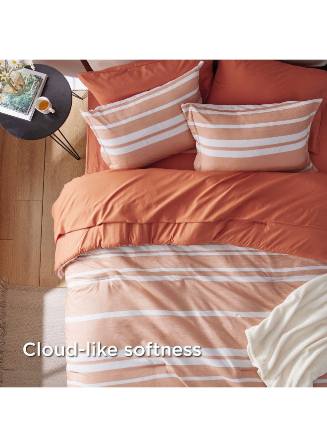 Bedsure Bedsure Bed in a Bag Queen Size 7 Pieces, Burnt Orange White Striped Bedding Comforter Sets All Season Bed Set, 2 Pillow Shams, Flat Sheet, Fitted Sheet and 2 Pillowcases  - Image 4