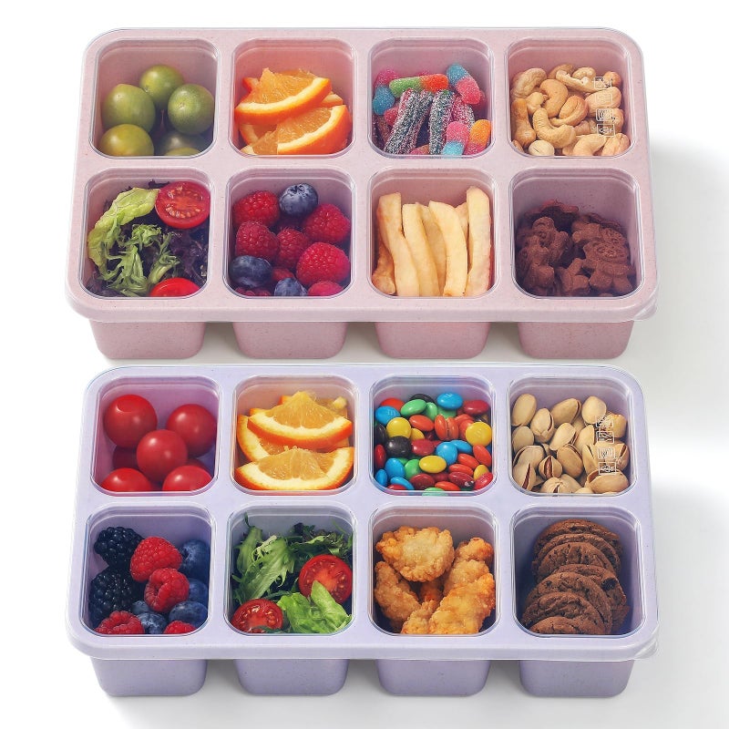 Snuvid 2 Pack Snackle Box Container with Lids, Dishwasher Safe 8 Compartment Divided Snack Serving Tray Platterbox, Protable No-Scatter Snacklebox Snack Container for Adult, Kids, Family, Travel, Party, Work - Image 1