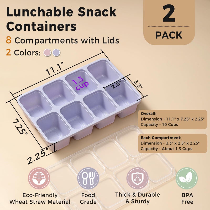 Snuvid 2 Pack Snackle Box Container with Lids, Dishwasher Safe 8 Compartment Divided Snack Serving Tray Platterbox, Protable No-Scatter Snacklebox Snack Container for Adult, Kids, Family, Travel, Party, Work - Image 2