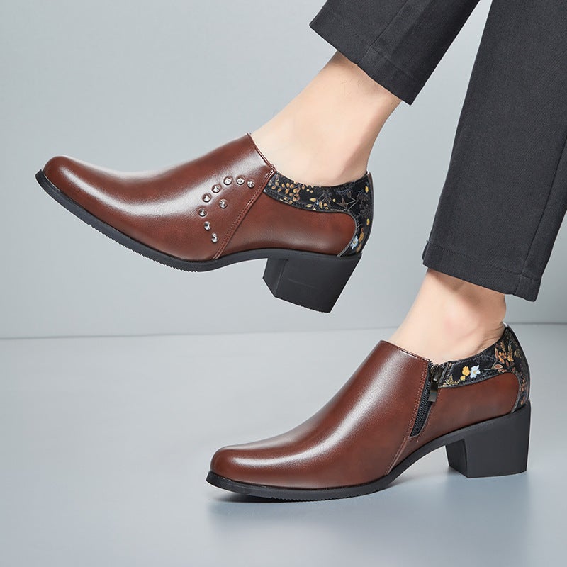 Autumn New Style Zipper Pointed Leather Shoes Fashion Rivet Cuban Shoes Casual Business Formal Shoes - Image 2