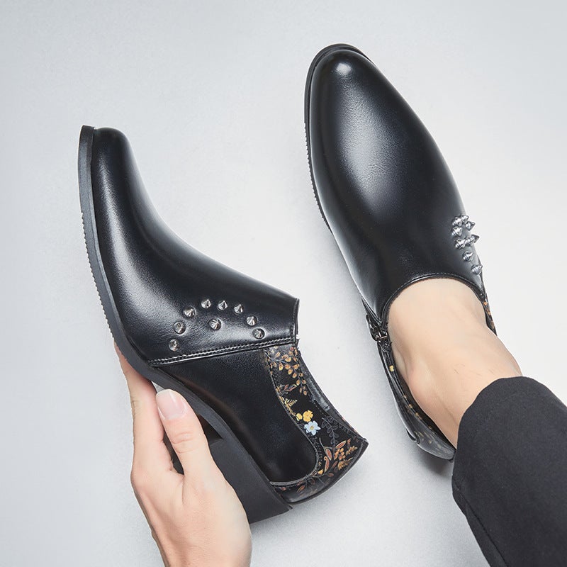 Autumn New Style Zipper Pointed Leather Shoes Fashion Rivet Cuban Shoes Casual Business Formal Shoes - Image 5