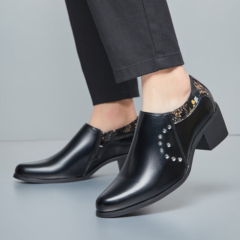 Autumn New Style Zipper Pointed Leather Shoes Fashion Rivet Cuban Shoes Casual Business Formal Shoes - Image 4