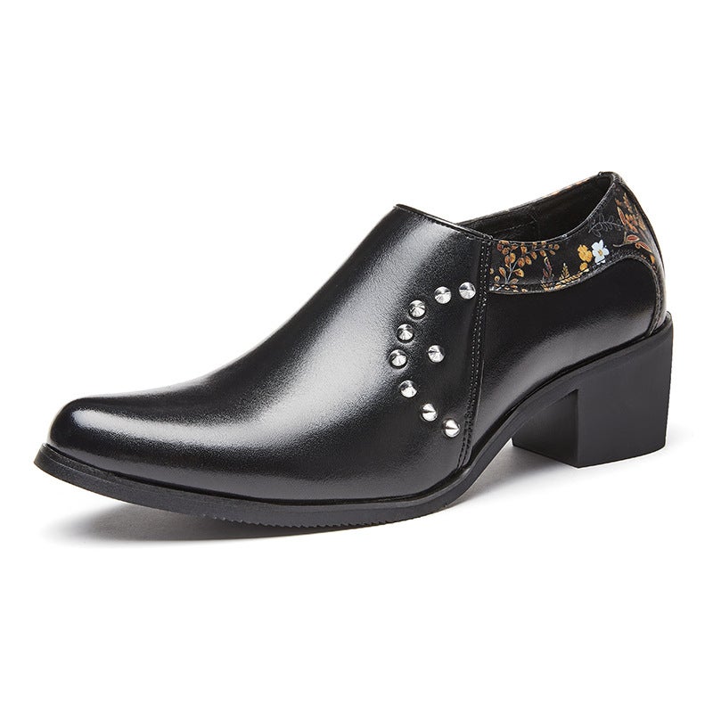 Autumn New Style Zipper Pointed Leather Shoes Fashion Rivet Cuban Shoes Casual Business Formal Shoes - Image 1