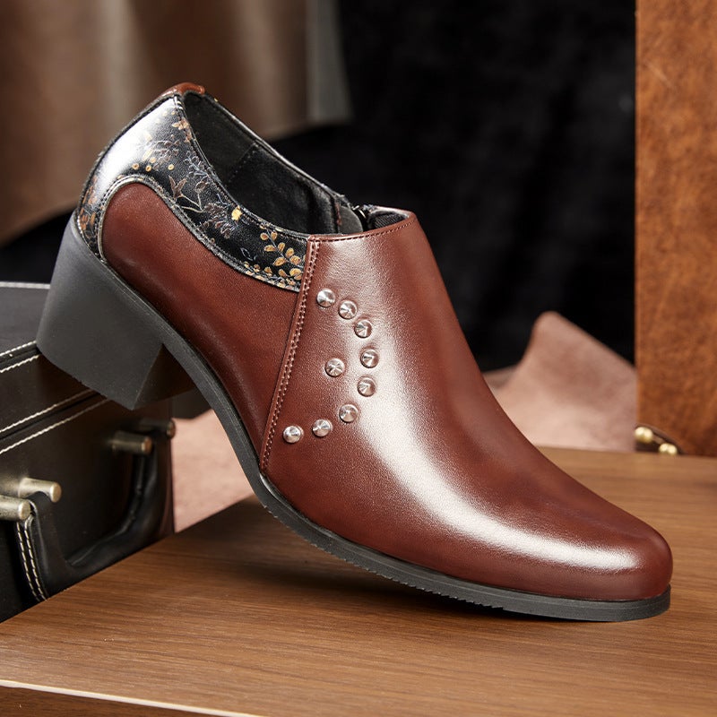 Autumn New Style Zipper Pointed Leather Shoes Fashion Rivet Cuban Shoes Casual Business Formal Shoes - Image 3